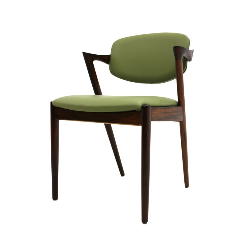 Set of 6 vintage model 42 chairs for Schou Andersen in green leather and rosewood 1960