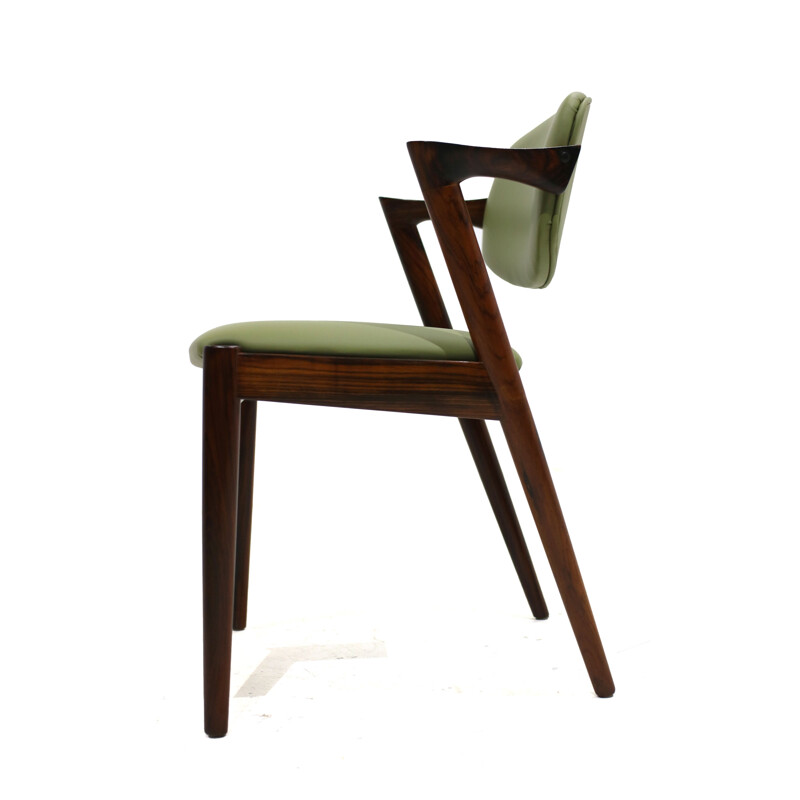 Set of 6 vintage model 42 chairs for Schou Andersen in green leather and rosewood 1960