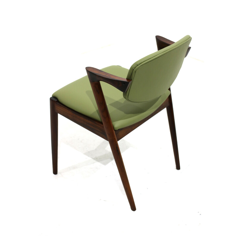 Set of 6 vintage model 42 chairs for Schou Andersen in green leather and rosewood 1960