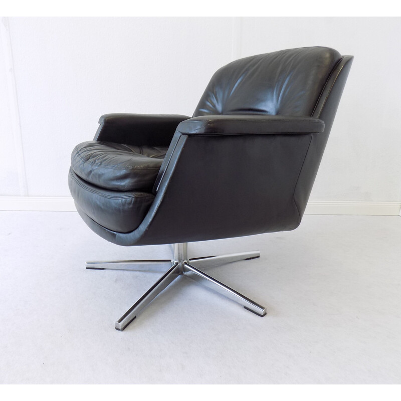 Vintage lounge chair by Schmidt in black leather 1960