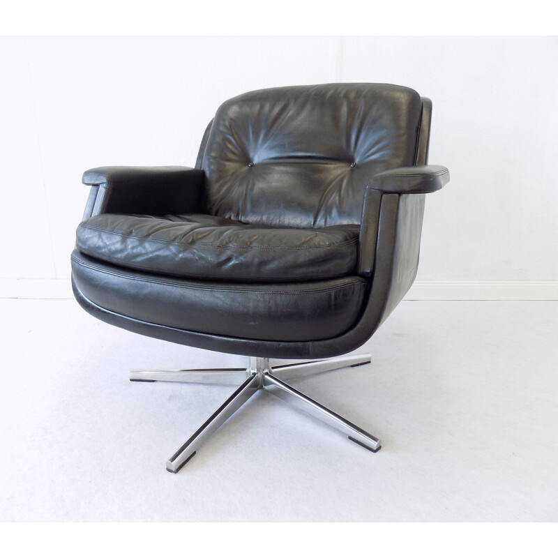 Vintage lounge chair by Schmidt in black leather 1960