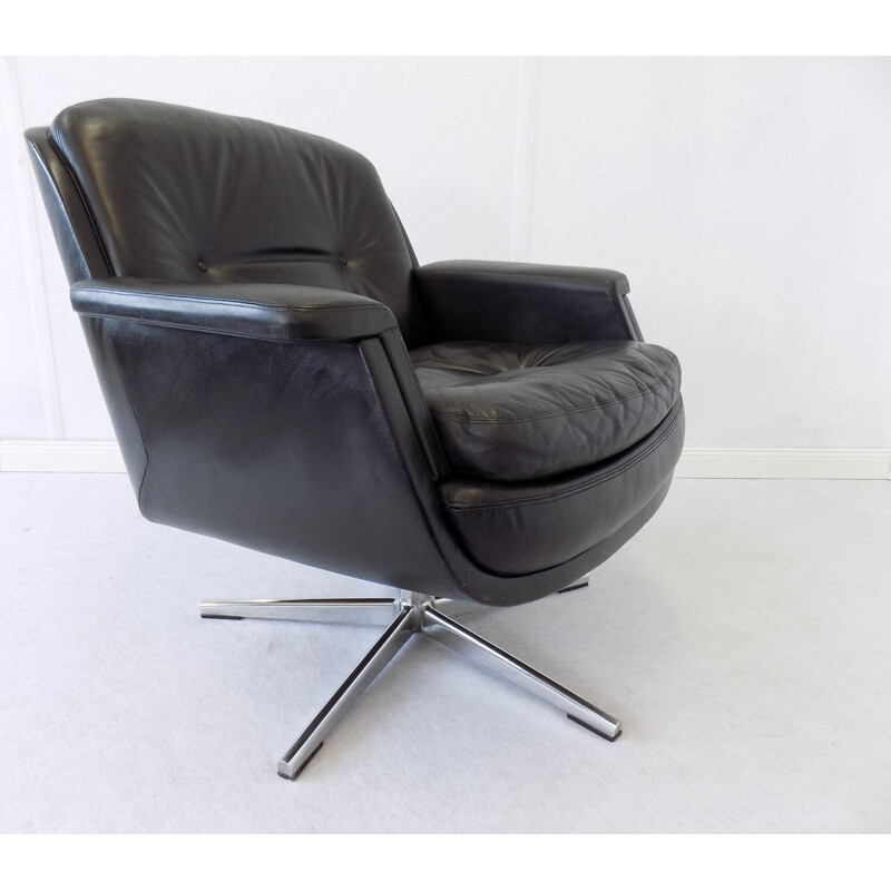 Vintage lounge chair by Schmidt in black leather 1960