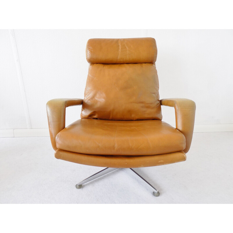 Vintage lounge chair by Kaufeld in brown leather 1960