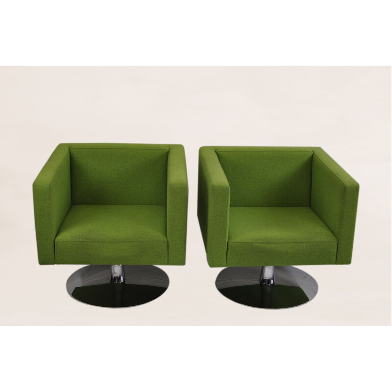 Vintage armchair by Alfredo Häberli in green wool and cotton 1980