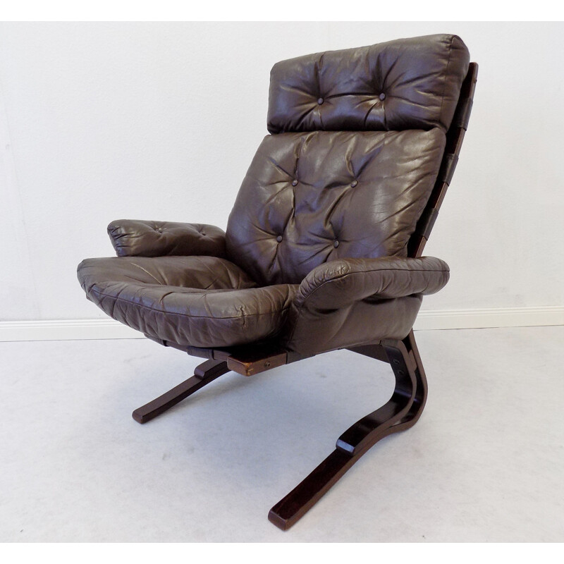 Vintage Kengu armchair for Rykken in leather and rosewood 1960