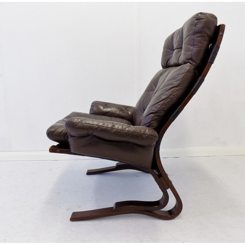 Fauteuil vintage Kengu pour Rykken en cuir et palissandre 1960