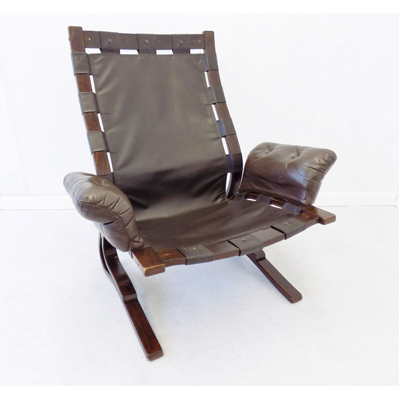 Vintage Kengu armchair for Rykken in leather and rosewood 1960