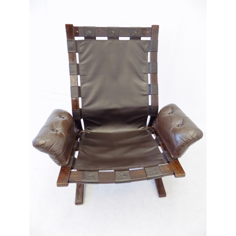 Vintage Kengu armchair for Rykken in leather and rosewood 1960