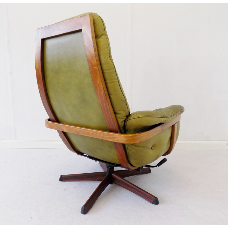 Vintage scandinavian armchair for Göte Mobler in green leather 1970