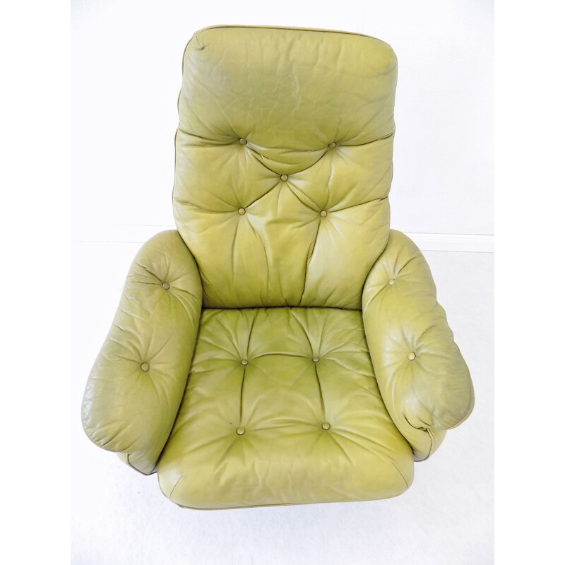 Vintage scandinavian armchair for Göte Mobler in green leather 1970