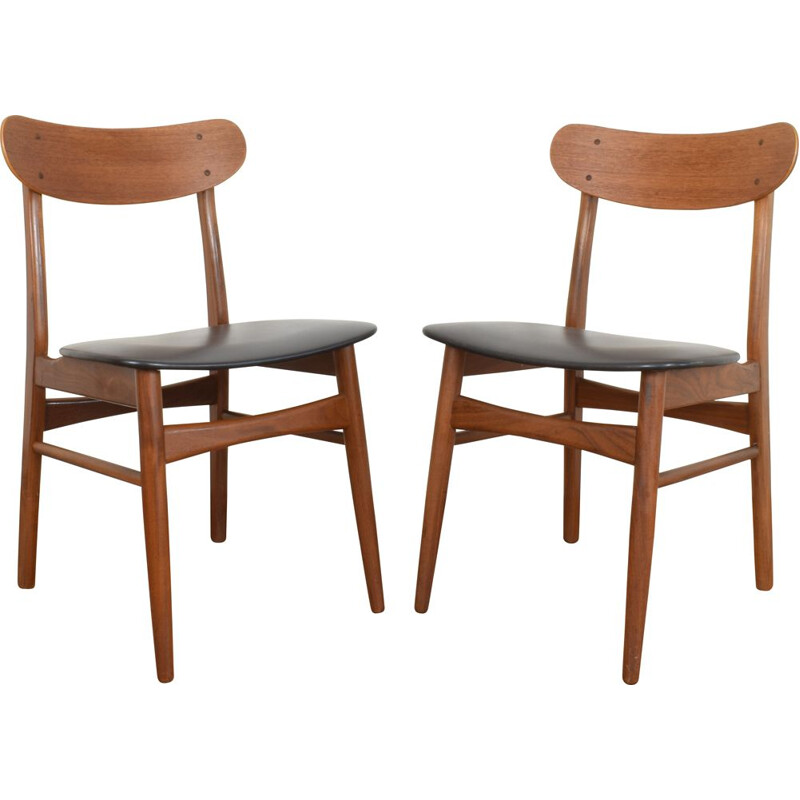 Set of 2 vintage chairs for Farstrup in teak and leatherette 1960