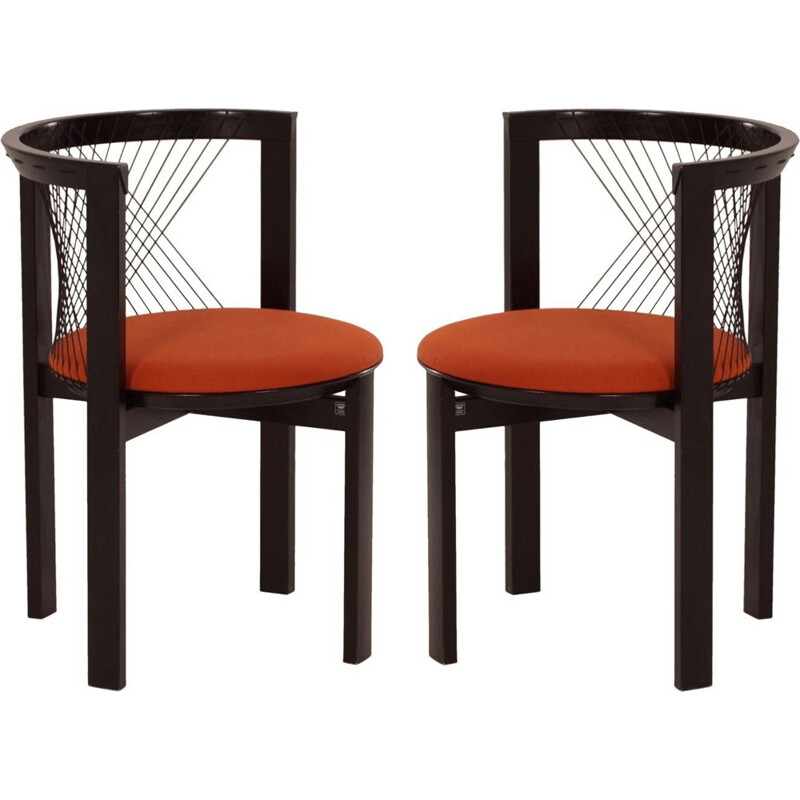 Set of 2 orange vintage chairs by Niels J. Haugesen for Tranekaer 1980s