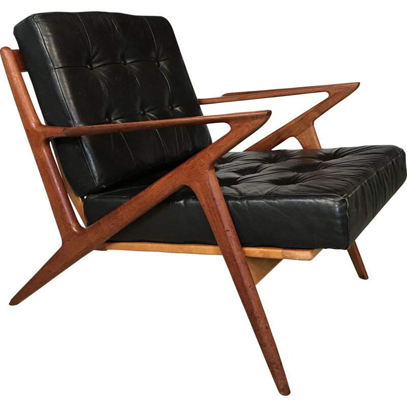 Vintage Z-Chair in leather and teak by Poul Jensen for Selig