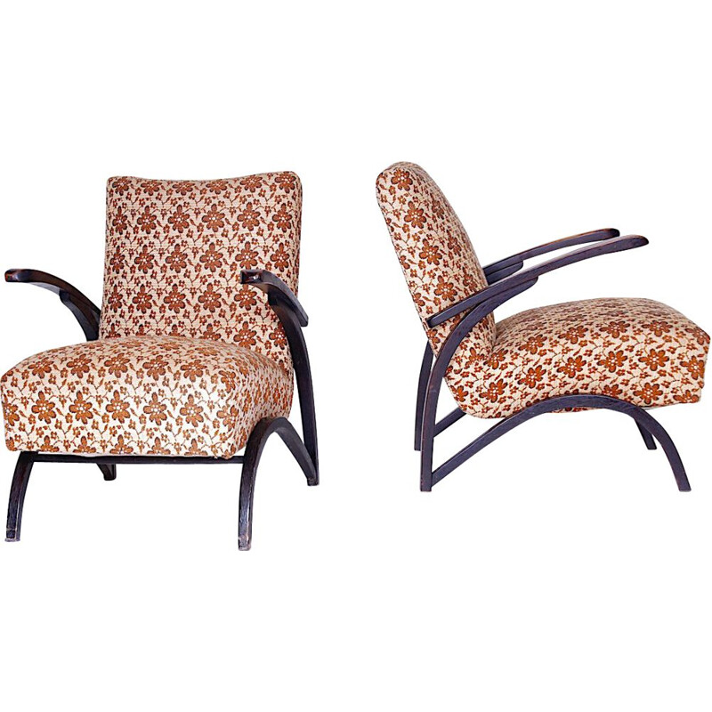 Pair of wooden armchairs by Jindřich Halabala,1950