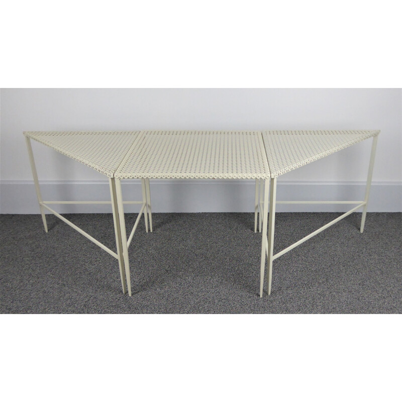 Set of 3 white vintage side tables by Mathieu Matégot 1950s