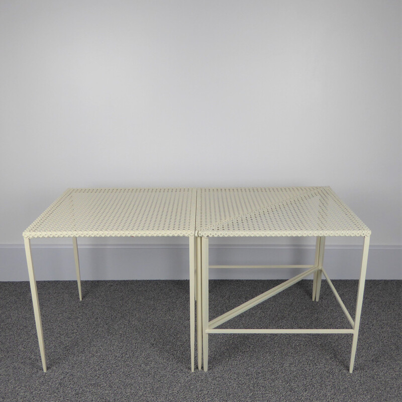 Set of 3 white vintage side tables by Mathieu Matégot 1950s