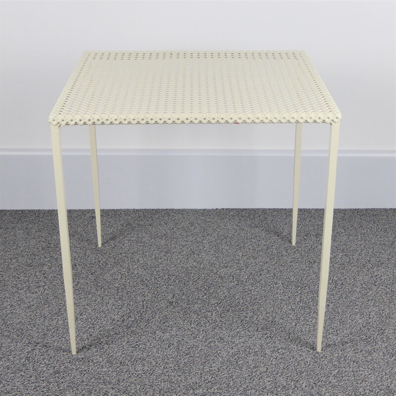 Set of 3 white vintage side tables by Mathieu Matégot 1950s