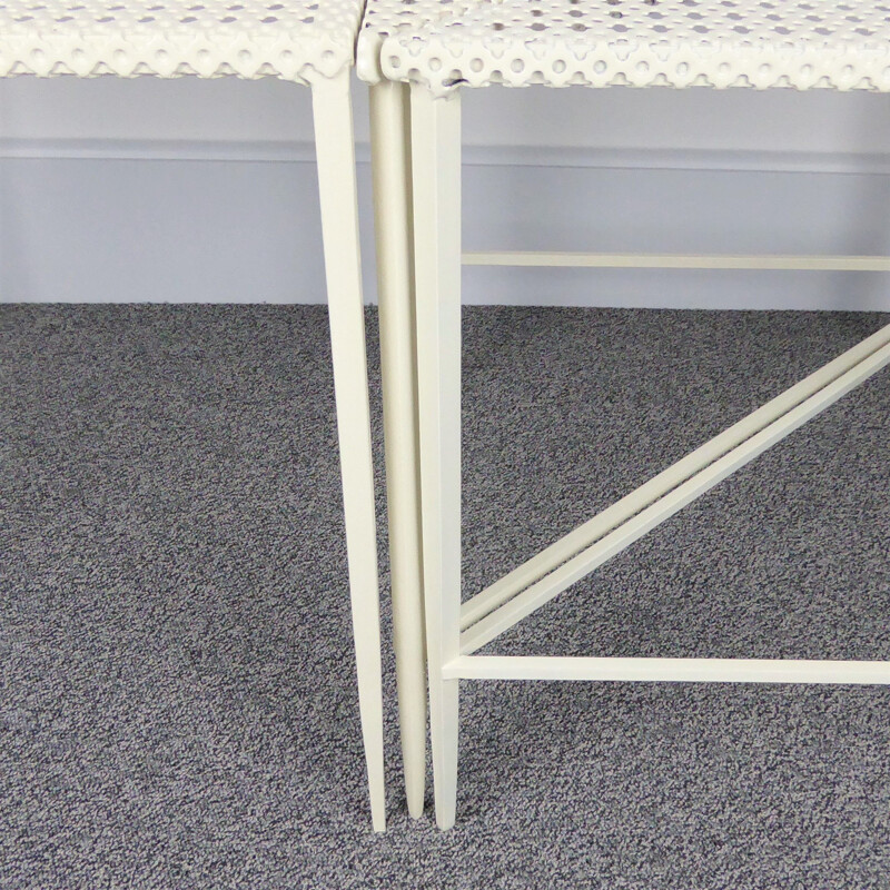 Set of 3 white vintage side tables by Mathieu Matégot 1950s