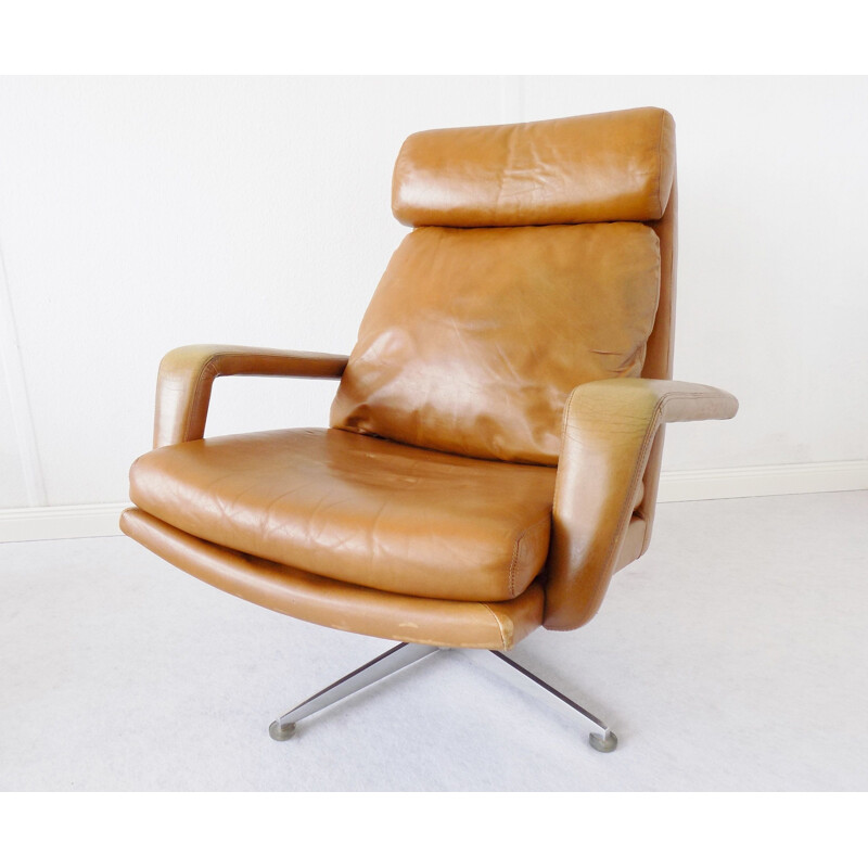 Vintage lounge chair by Kaufeld in brown leather 1960