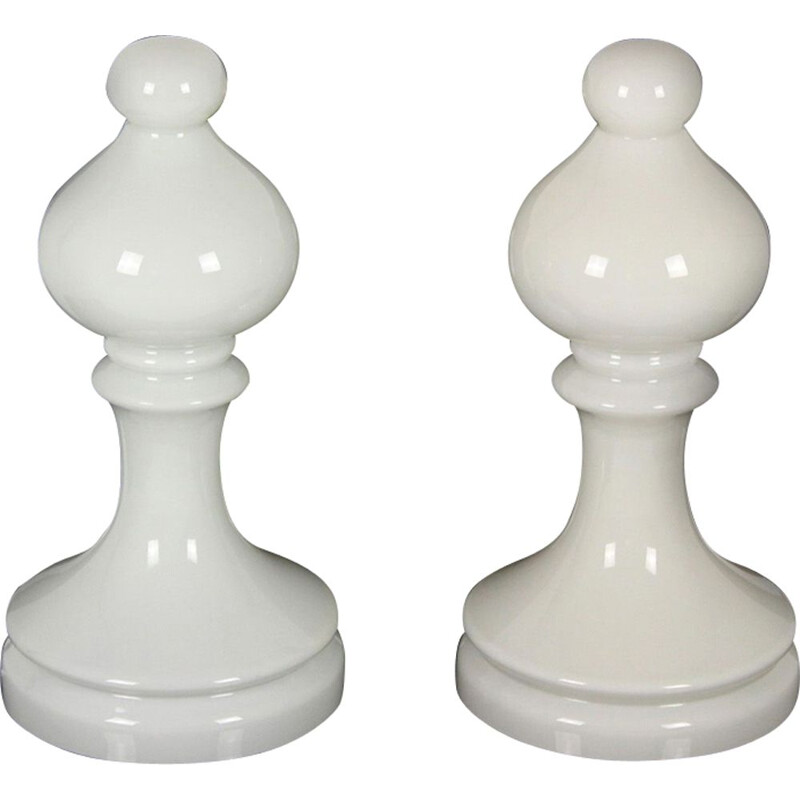 Set of 2 vintage table lamps Bishop Chess in glass by Ivan Jakes for Osvětlovací Sklo Valašské Meziříčí 1970s