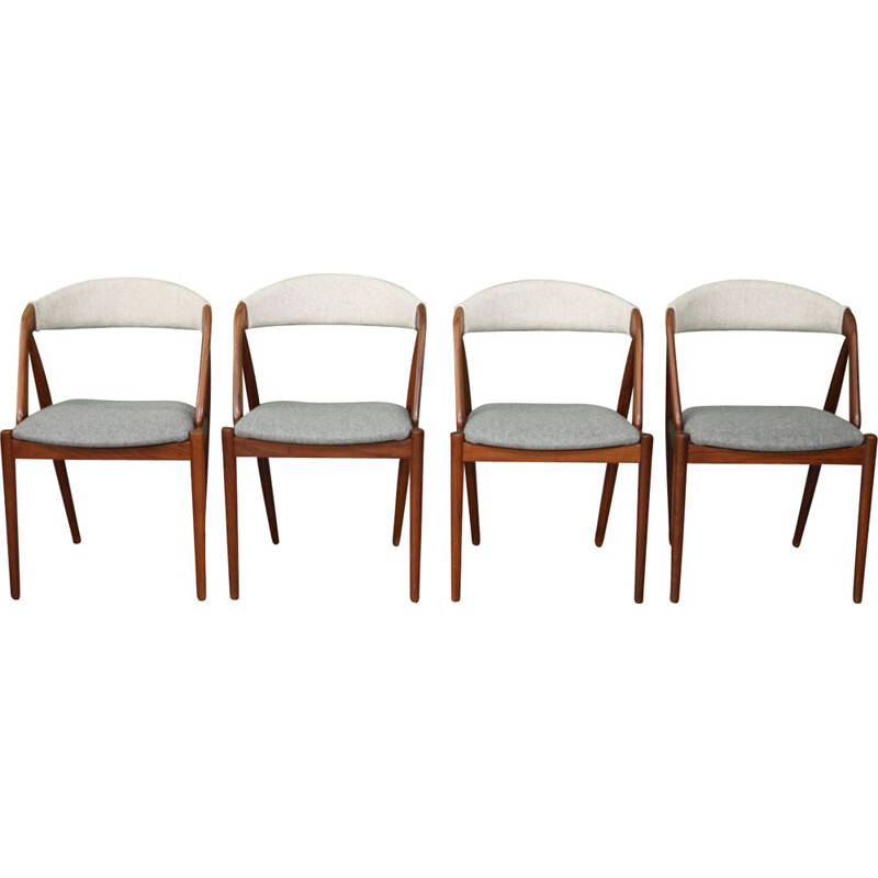 Ensemble de 4 chaises vintage modèle 31 par Kristiansen en teck et laine grise 1950