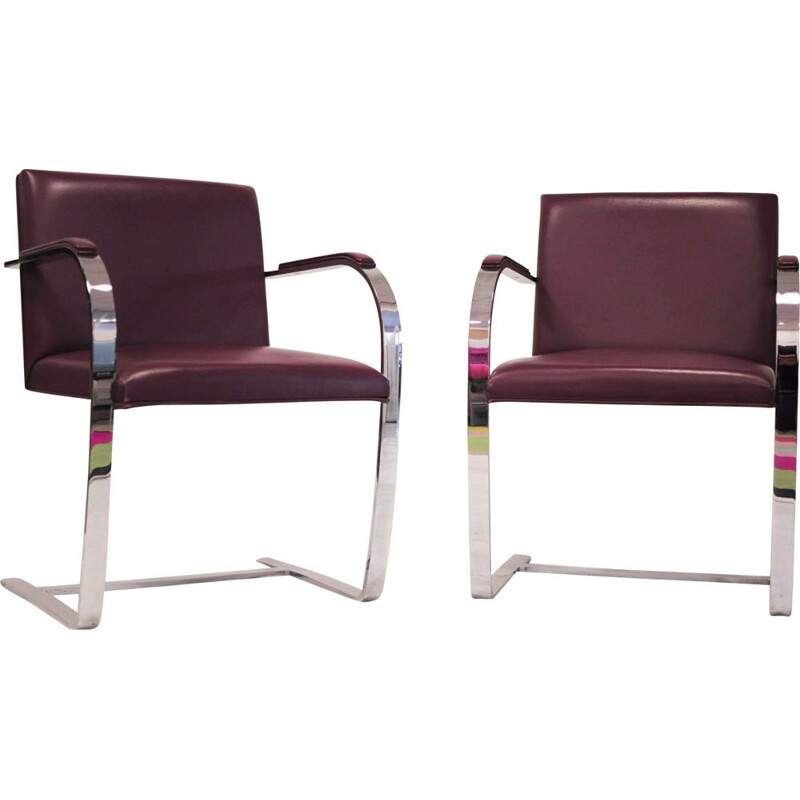 Vintage Brno armchair by Mies van der Rohe for Knoll in burgundy leather