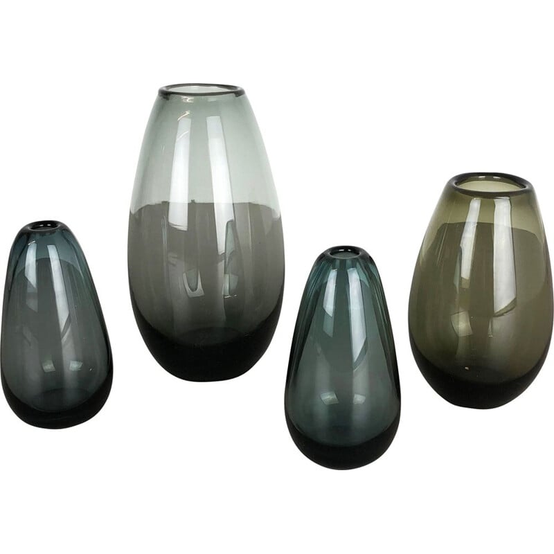 Set of 4 vintage german Turmalin vases for WMF in glass 1960