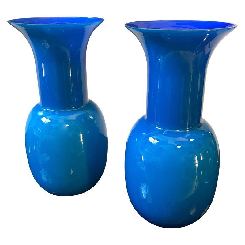 Pair of vintage vases Blue Murano Glass by Aureliano Toso 