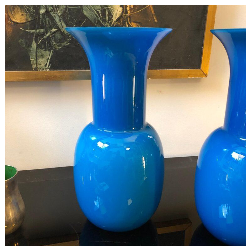 Pair of vintage vases Blue Murano Glass by Aureliano Toso 