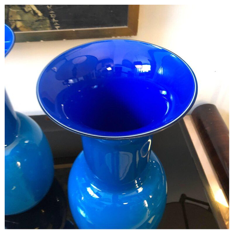 Pair of vintage vases Blue Murano Glass by Aureliano Toso 