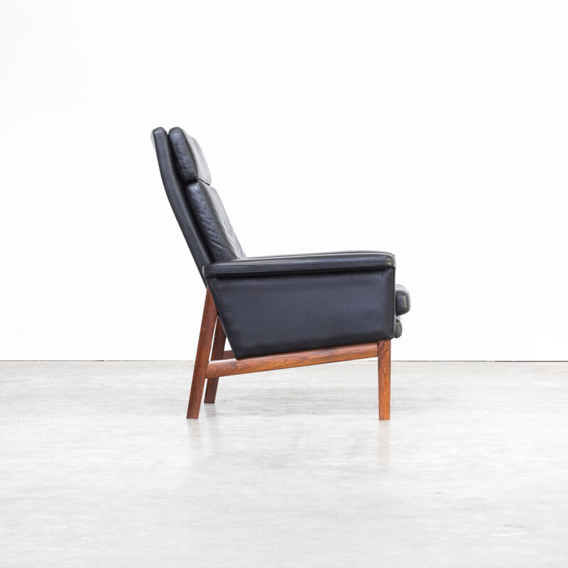 Vintage Jupiter lounge chair for France & Søn in black leather and wood 1960