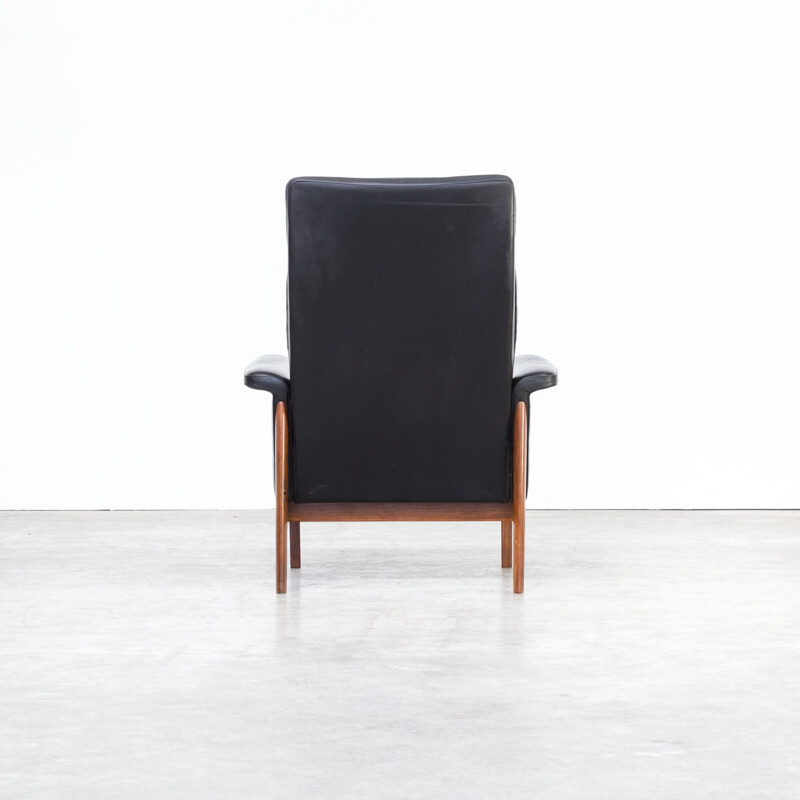 Vintage Jupiter lounge chair for France & Søn in black leather and wood 1960