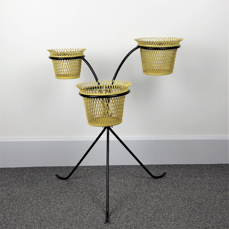 Vintage plant stand by Matégot in black metal 1950 