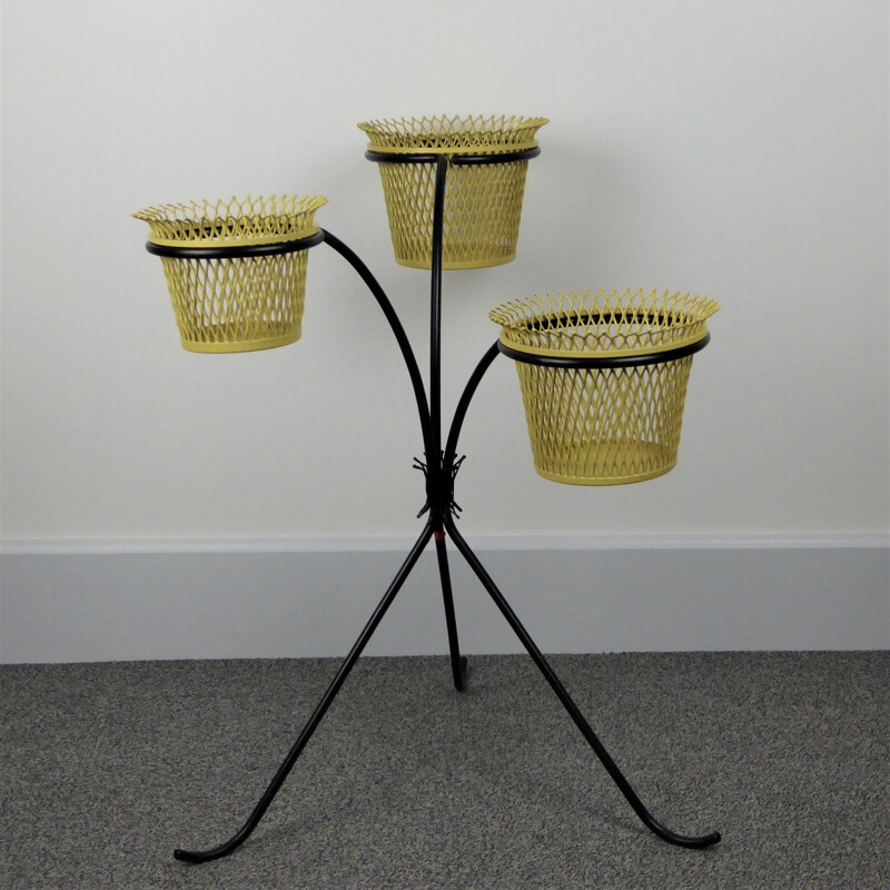 Vintage plant stand by Matégot in black metal 1950 