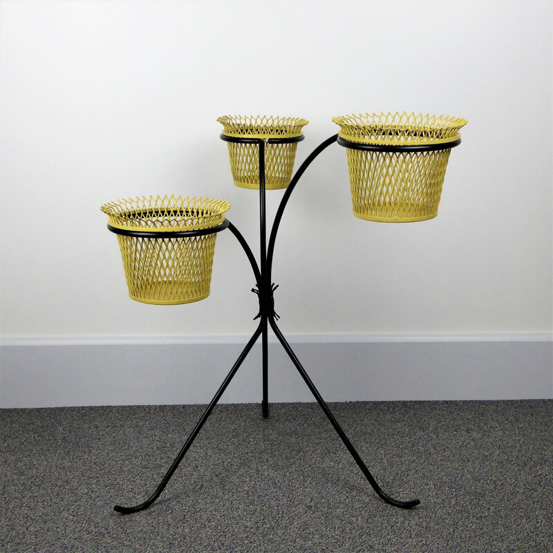 Vintage plant stand by Matégot in black metal 1950 