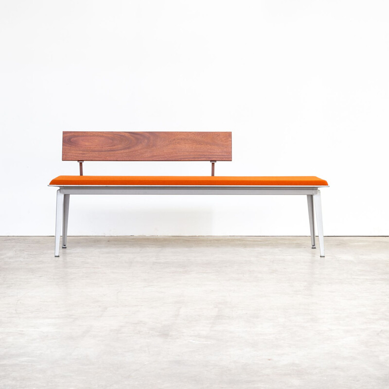 Vintage Ahrend 600 bench for Ahrend de Cirkel in orange metal and rosewood 1990