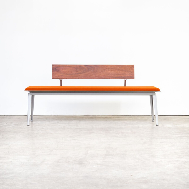 Vintage Ahrend 600 bench for Ahrend de Cirkel in orange metal and rosewood 1990