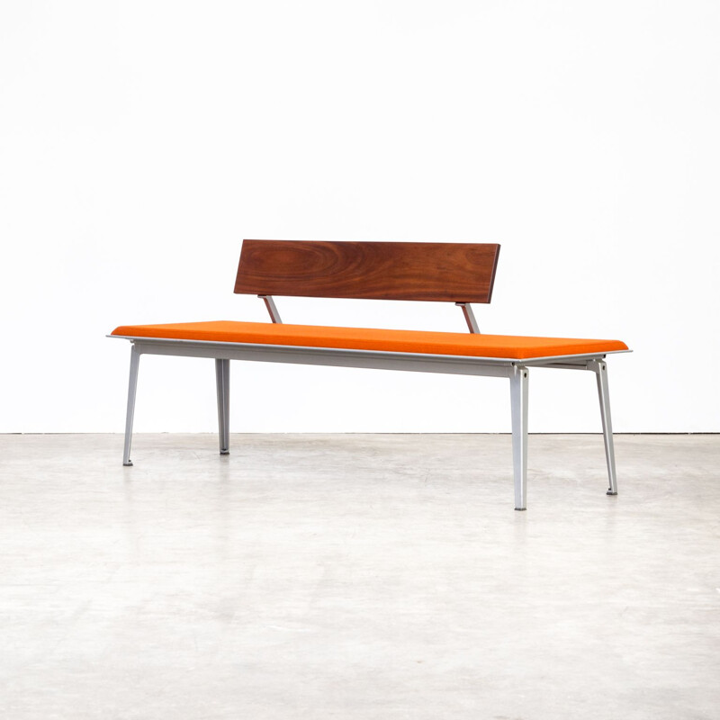 Vintage Ahrend 600 bench for Ahrend de Cirkel in orange metal and rosewood 1990