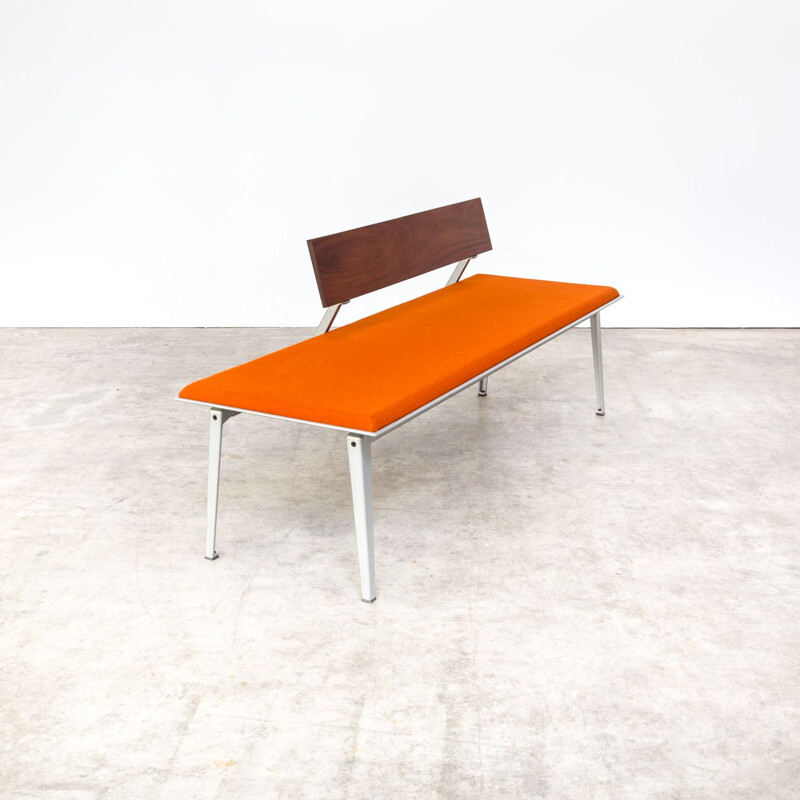 Vintage Ahrend 600 bench for Ahrend de Cirkel in orange metal and rosewood 1990