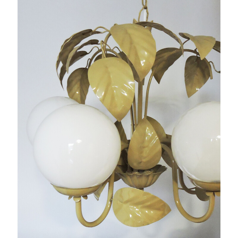 Vintage chandelier Golden and White Leaf, 1970s