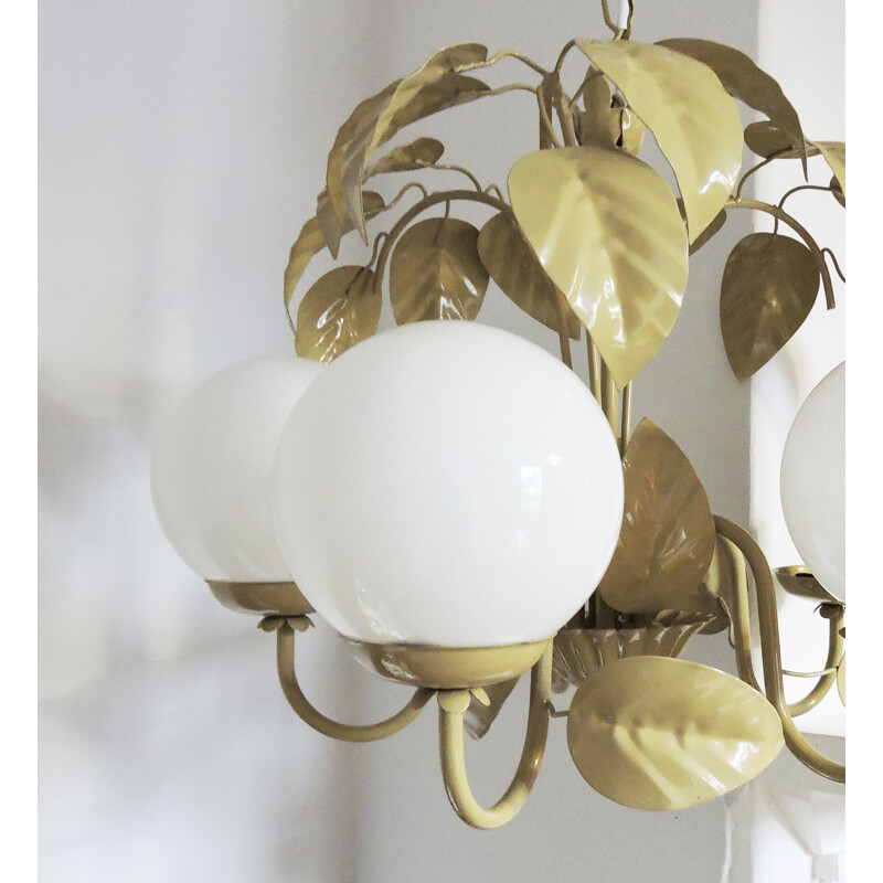 Vintage chandelier Golden and White Leaf, 1970s