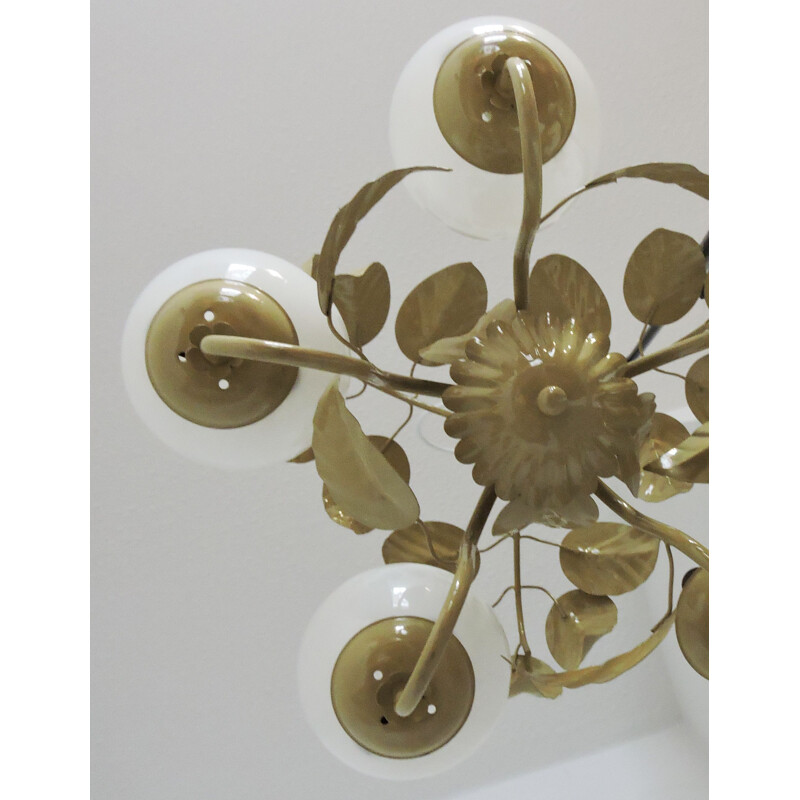 Vintage chandelier Golden and White Leaf, 1970s