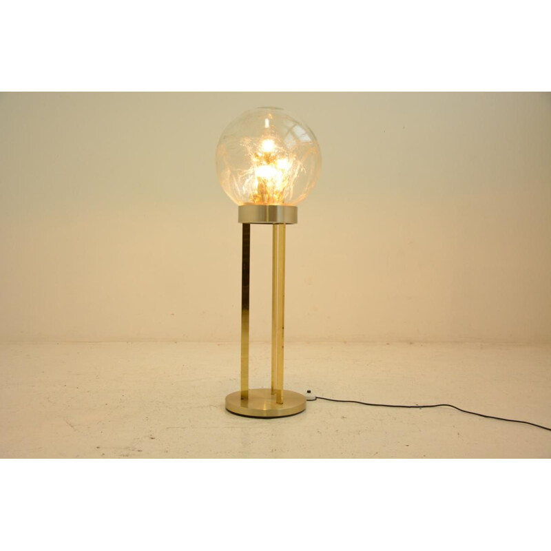 Vintage floor lamp Doria Leuchten brass and glass 1970s