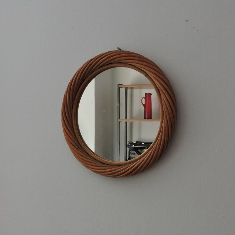 Vintage Mirror Woven Cane 1970s