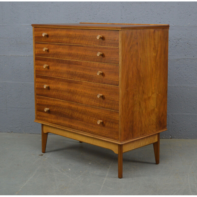 Vintage chest of drawers in walnut by Alfred Cox 1960