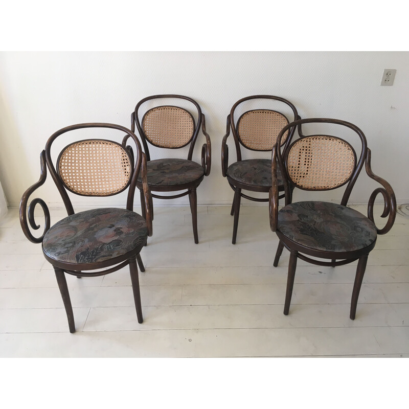 Ensemble de 4 chaises vintage pour ZPM Radomsko en bois courbé et rotin