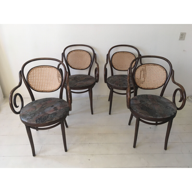 Set of 4 vintage chairs for ZPM Radomsko in bentwood and rattan