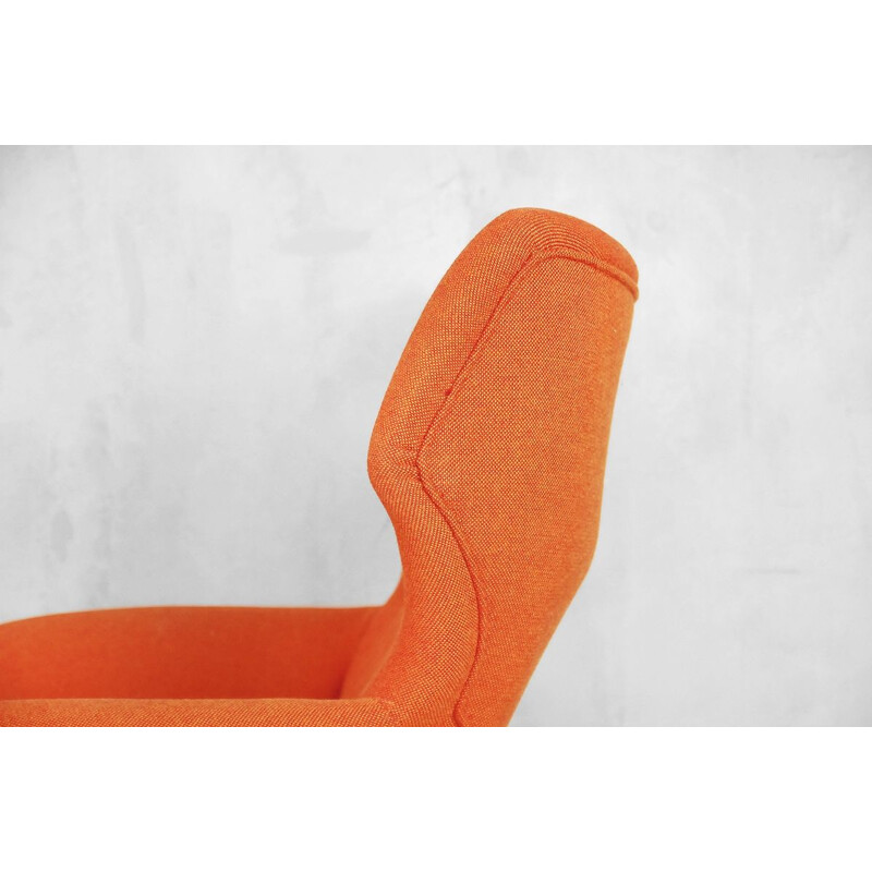 Vintage armchair for Bruksbo Nesjestranda in orange fabric and elmwood 1960