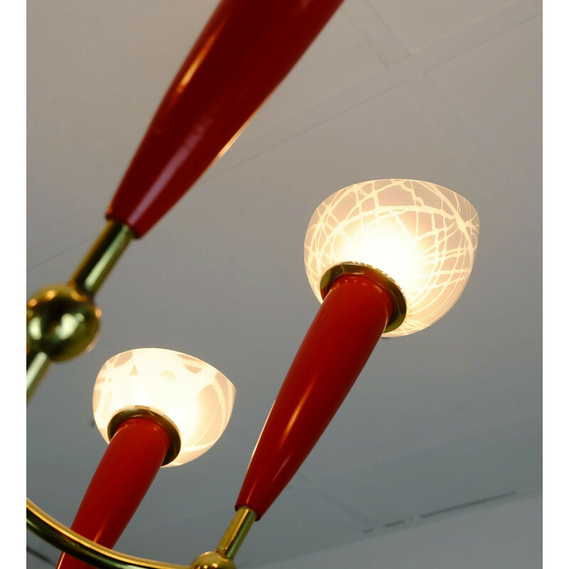 Vintage german Sputnik chandelier in brass and plastic 1950