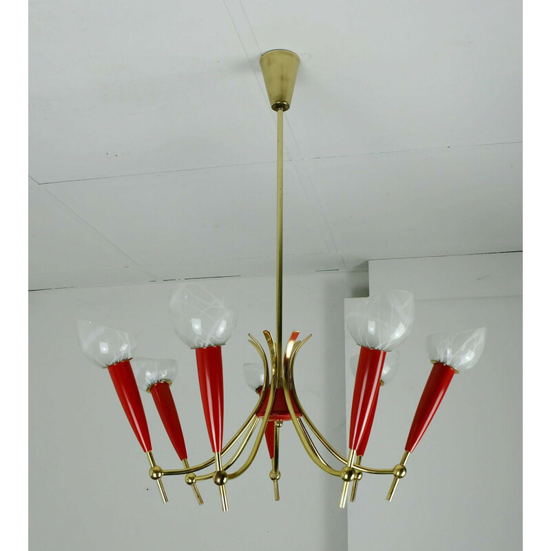 Vintage german Sputnik chandelier in brass and plastic 1950